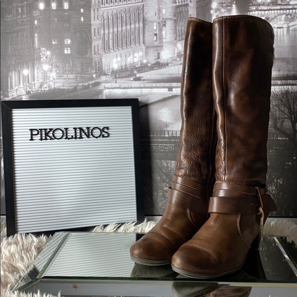 PIKOLINOS Brown Leather Riding Boots